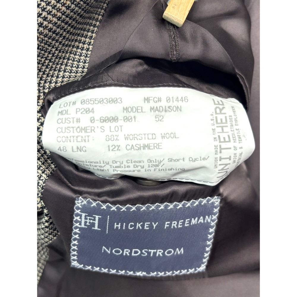 Hickey Freeman 48L Beige Houndstooth Windowpane Madison Blazer Jacket Sport Coat - Picture 6 of 11